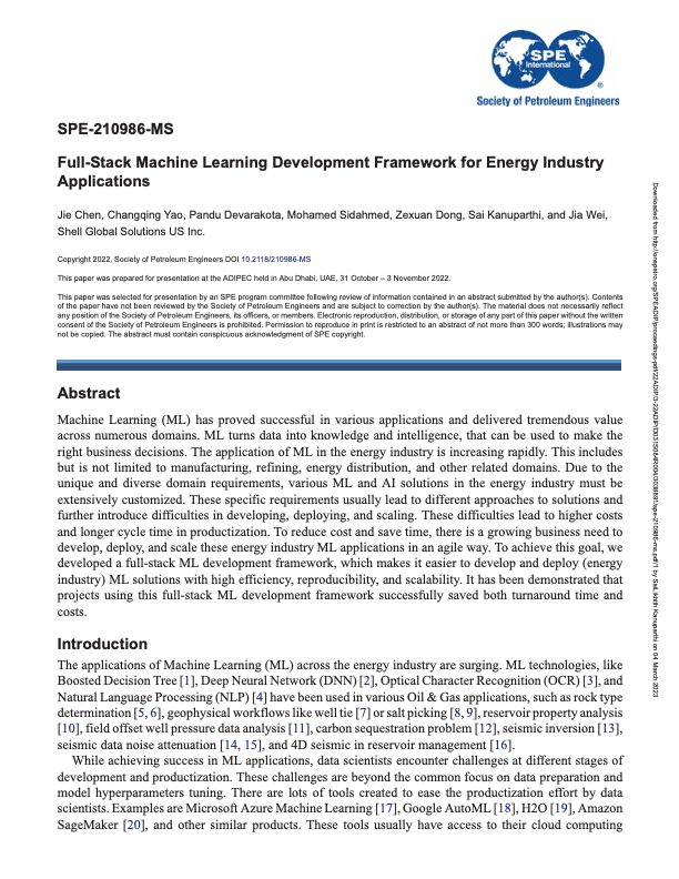 Full-Stack Machine Learning Development Framework for Energy Industry Applications